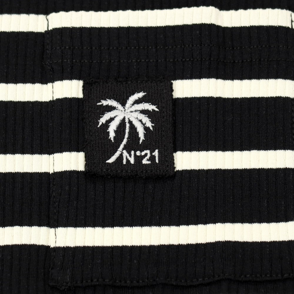 【新品】ヌメロ ヴェントゥーノ N°21 コットンジャージー ボーダー クルーネック リブ ポケット 半袖Ｔシャツ ブラックxアイボリー【サイズXS】【 状態ランクN 】【 メンズ 】[BPD]