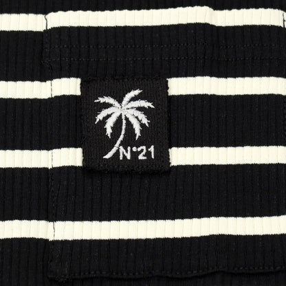 【新品】ヌメロ ヴェントゥーノ N°21 コットンジャージー ボーダー クルーネック リブ ポケット 半袖Ｔシャツ ブラックxアイボリー【 XS 】【 状態ランクN 】【 メンズ 】