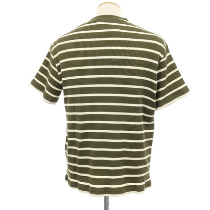 【新品】ヌメロ ヴェントゥーノ N°21 コットンジャージー ボーダー クルーネック リブ ポケット 半袖Ｔシャツ オリーブxアイボリー【 S 】【 状態ランクN 】【 メンズ 】