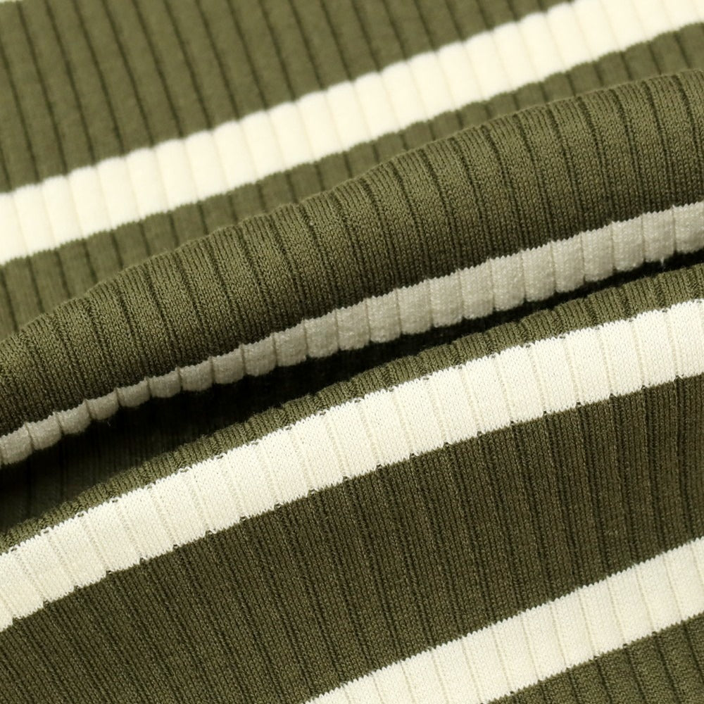 【新品】ヌメロ ヴェントゥーノ N°21 コットンジャージー ボーダー クルーネック リブ ポケット 半袖Ｔシャツ オリーブxアイボリー【 S 】【 状態ランクN 】【 メンズ 】