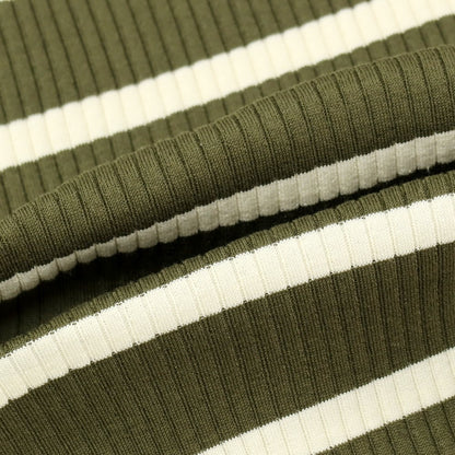 【新品】ヌメロ ヴェントゥーノ N°21 コットンジャージー ボーダー クルーネック リブ ポケット 半袖Ｔシャツ オリーブxアイボリー【 S 】【 状態ランクN 】【 メンズ 】