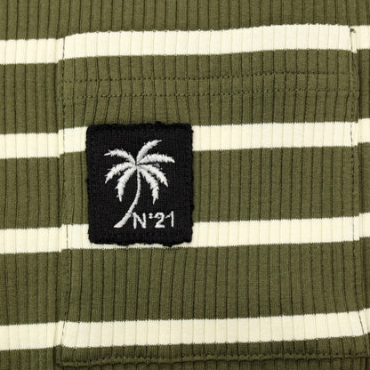 【新品アウトレット】ヌメロ ヴェントゥーノ N°21 コットンジャージー ボーダー クルーネック リブ ポケット 半袖Ｔシャツ オリーブxアイボリー【 M 】【 状態ランクN- 】【 メンズ 】