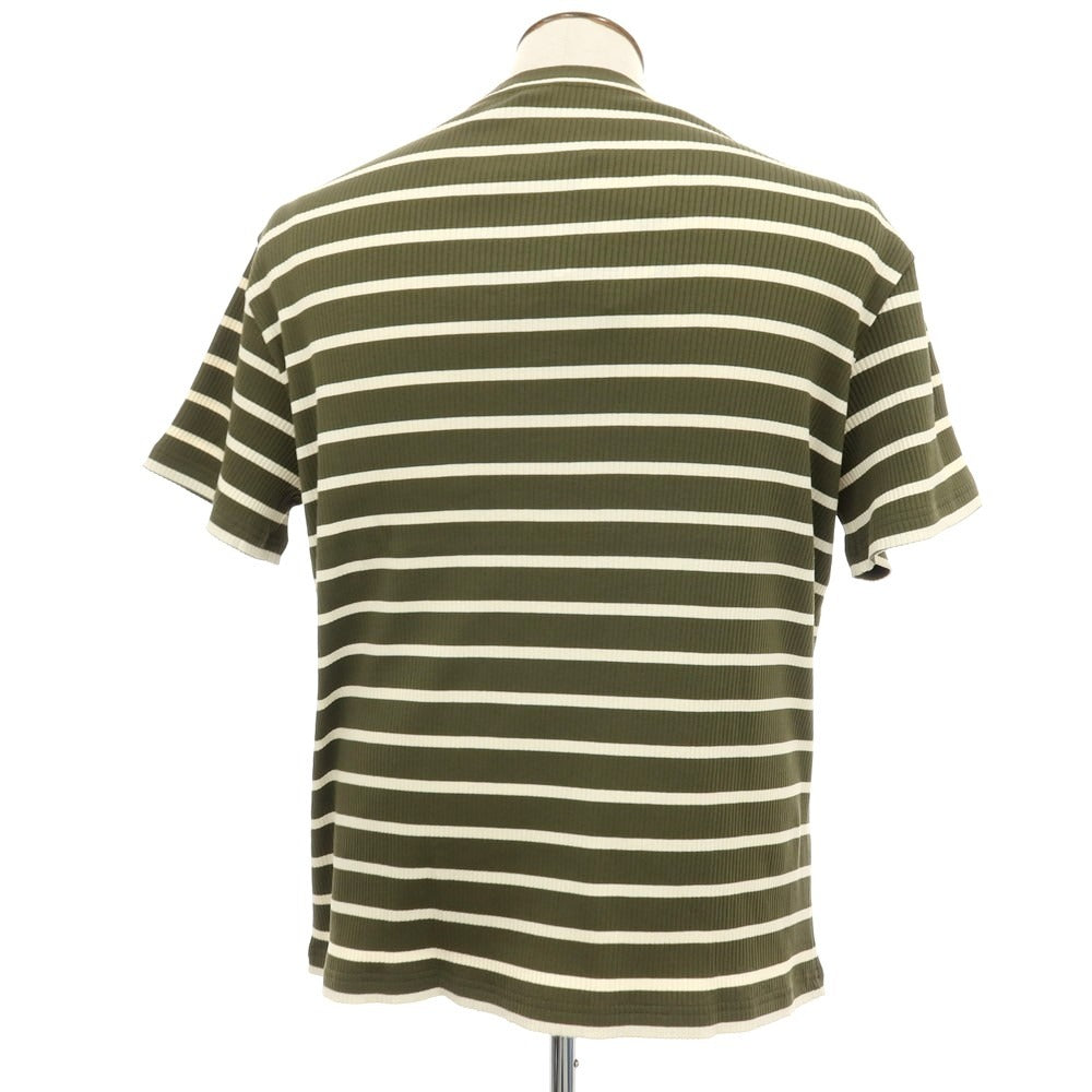 【新品】ヌメロ ヴェントゥーノ N°21 コットンジャージー ボーダー クルーネック リブ ポケット 半袖Ｔシャツ オリーブxアイボリー【サイズXL】【 状態ランクN 】【 メンズ 】[DPD]