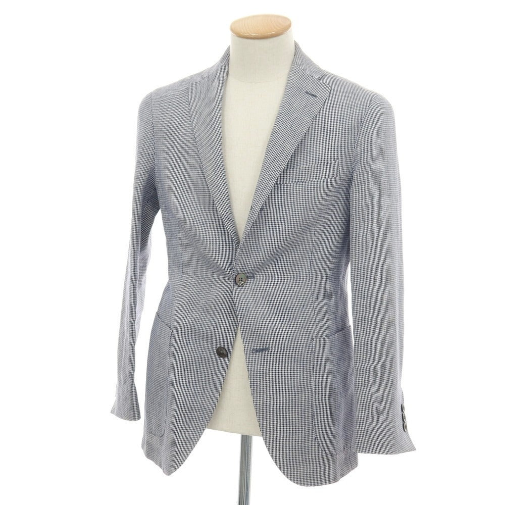 【中古】ボリオリ BOGLIOLI SOHO リネン ハウンドトゥース 3B テーラードジャケット ネイビーxホワイト【サイズ42】【 状態ランクC 】【 メンズ 】
