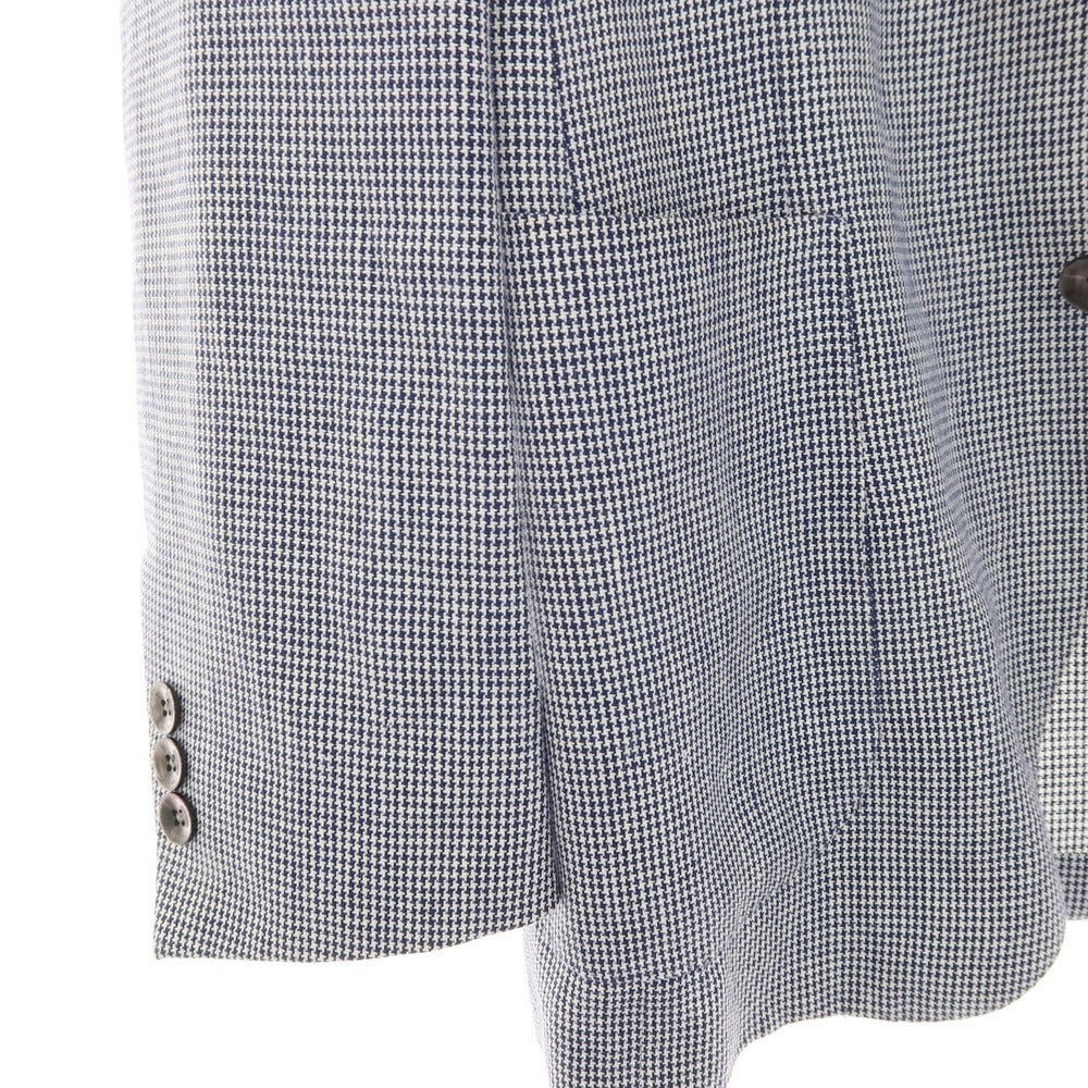 【中古】ボリオリ BOGLIOLI SOHO リネン ハウンドトゥース 3B テーラードジャケット ネイビーxホワイト【サイズ42】【 状態ランクC 】【 メンズ 】