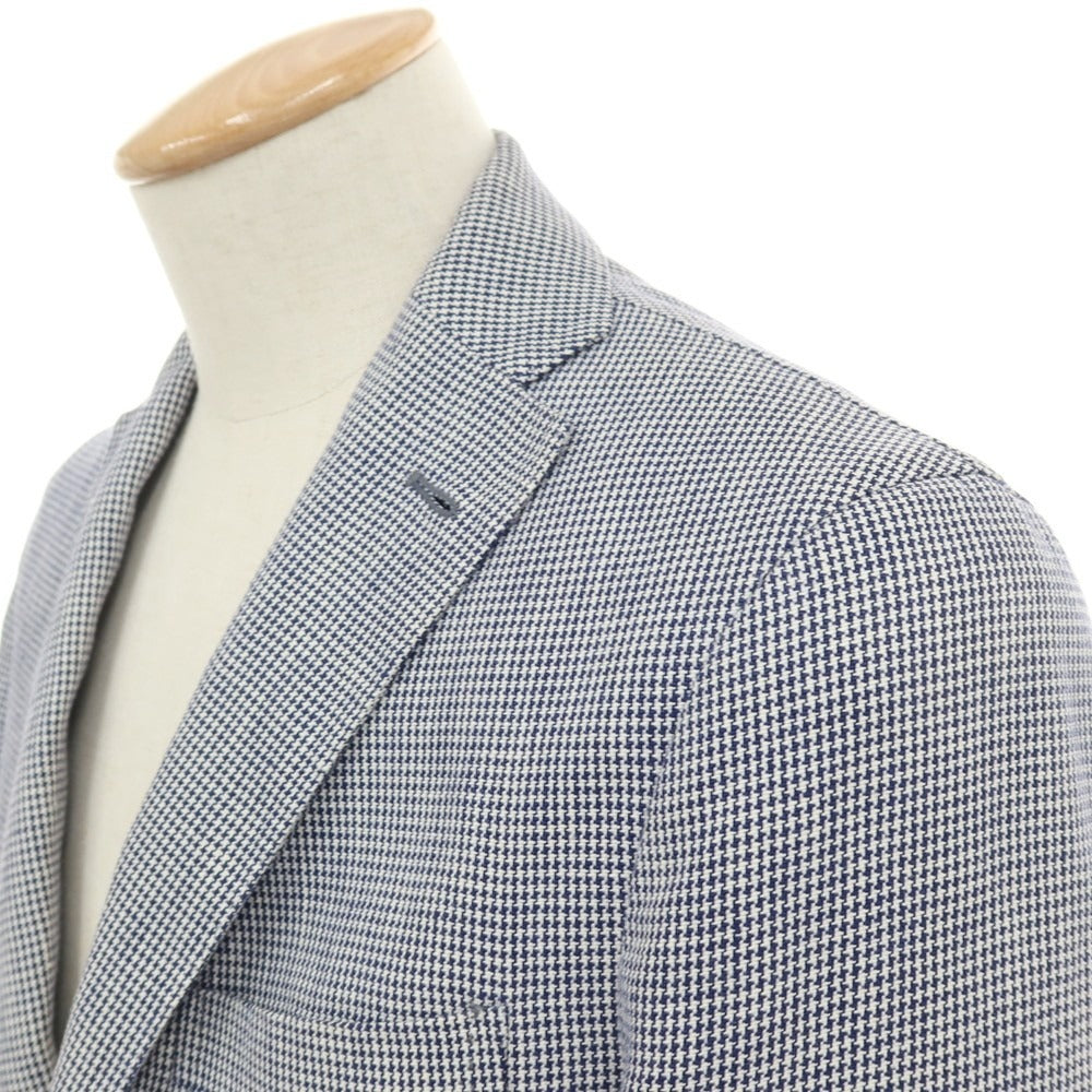 【中古】ボリオリ BOGLIOLI SOHO リネン ハウンドトゥース 3B テーラードジャケット ネイビーxホワイト【サイズ42】【 状態ランクC 】【 メンズ 】