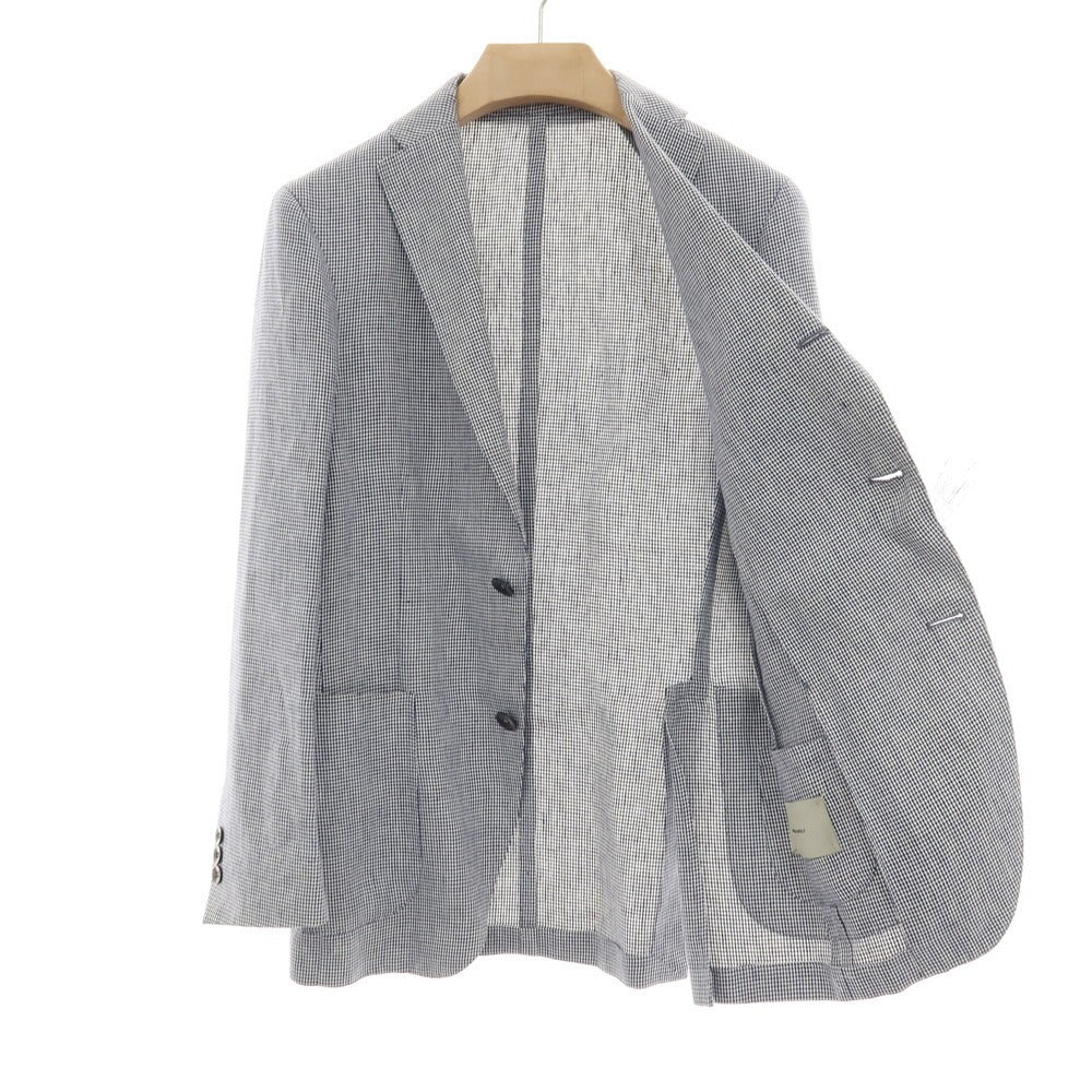【中古】ボリオリ BOGLIOLI SOHO リネン ハウンドトゥース 3B テーラードジャケット ネイビーxホワイト【サイズ42】【 状態ランクC 】【 メンズ 】
