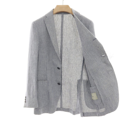 【中古】ボリオリ BOGLIOLI SOHO リネン ハウンドトゥース 3B テーラードジャケット ネイビーxホワイト【サイズ42】【 状態ランクC 】【 メンズ 】