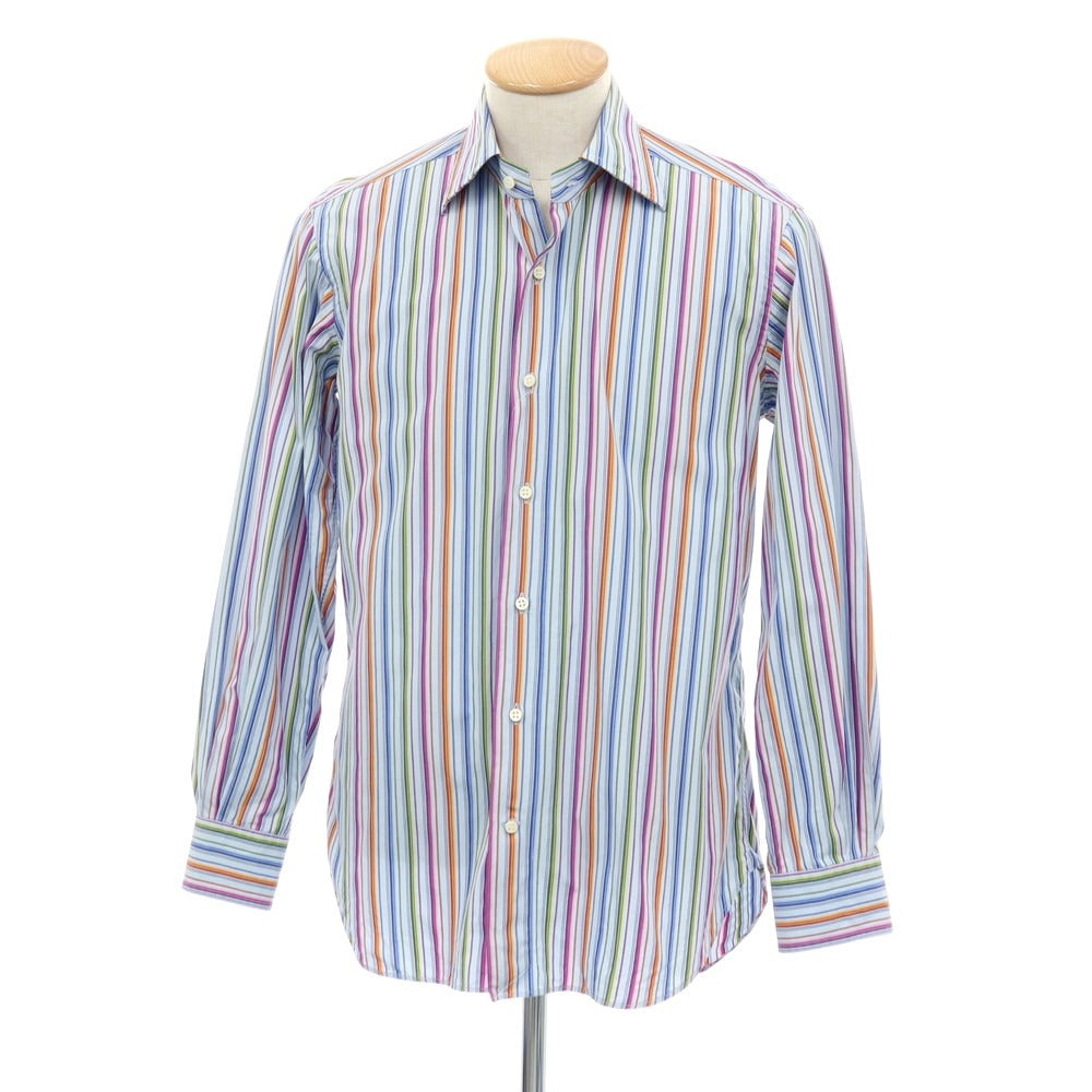 【中古】オリアン ORIAN コットン系 マルチストライプ レギュラーカラー カジュアルシャツ ライトブルーxマルチカラー【サイズS】【 状態ランクD 】【 メンズ 】