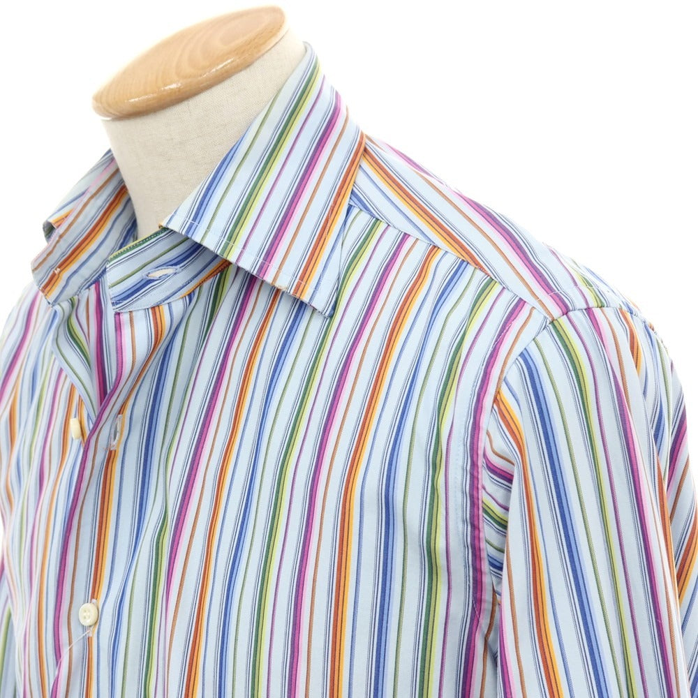【中古】オリアン ORIAN コットン系 マルチストライプ レギュラーカラー カジュアルシャツ ライトブルーxマルチカラー【サイズS】【 状態ランクD 】【 メンズ 】
