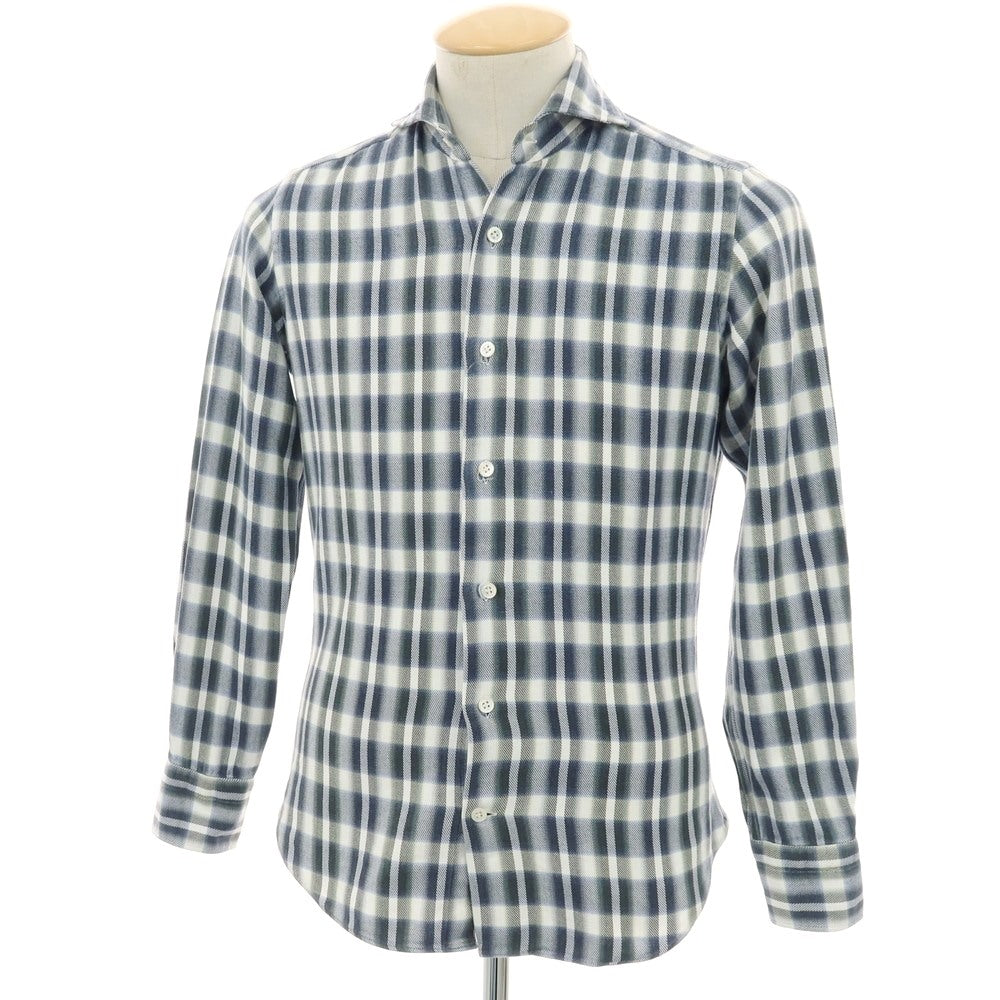 【中古】ジャンネット giannetto コットン チェック カッタウェイ カジュアルシャツ グレーxホワイト【サイズ36】【 状態ランクB 】【 メンズ 】