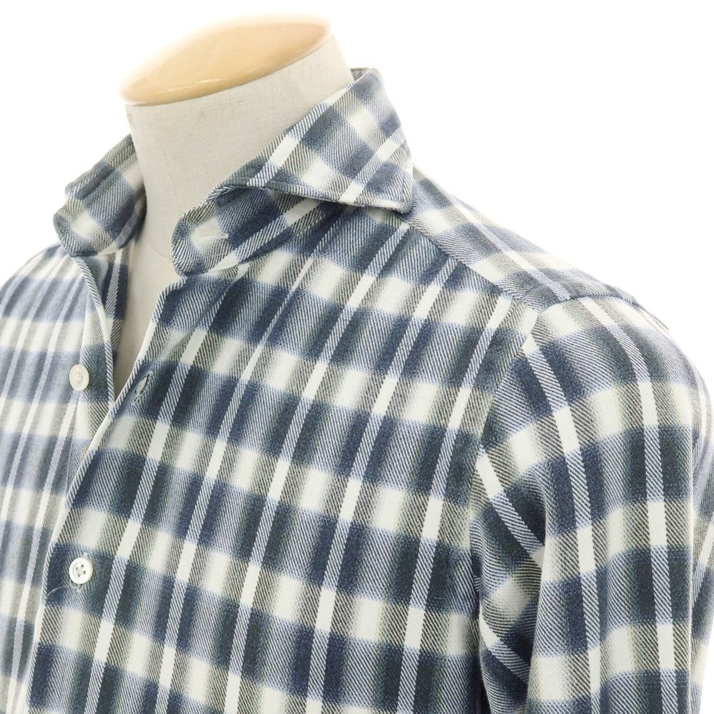 【中古】ジャンネット giannetto コットン チェック カッタウェイ カジュアルシャツ グレーxホワイト【サイズ36】【 状態ランクB 】【 メンズ 】