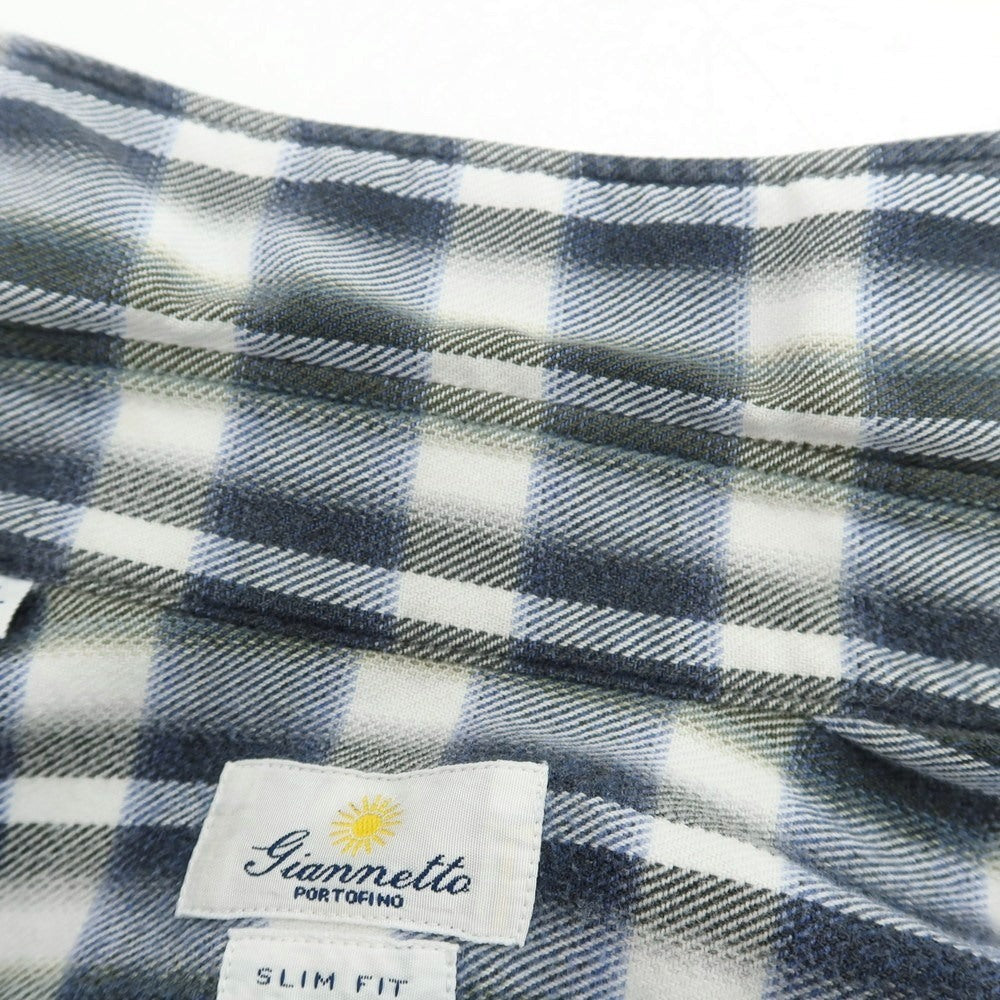 【中古】ジャンネット giannetto コットン チェック カッタウェイ カジュアルシャツ グレーxホワイト【サイズ36】【 状態ランクB 】【 メンズ 】