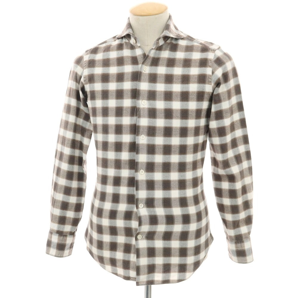 【中古】ジャンネット giannetto コットン チェック カッタウェイ カジュアルシャツ ブラウンxホワイト【サイズ36】【 状態ランクC 】【 メンズ 】