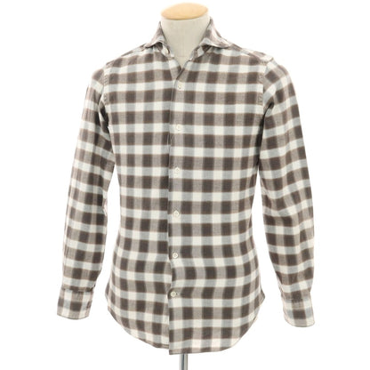 【中古】ジャンネット giannetto コットン チェック カッタウェイ カジュアルシャツ ブラウンxホワイト【サイズ36】【 状態ランクC 】【 メンズ 】