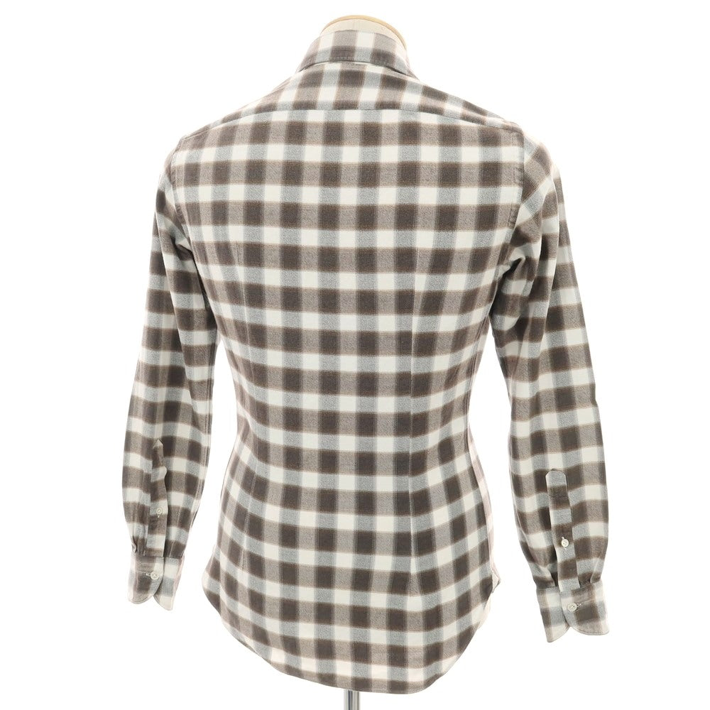 【中古】ジャンネット giannetto コットン チェック カッタウェイ カジュアルシャツ ブラウンxホワイト【サイズ36】【 状態ランクC 】【 メンズ 】
