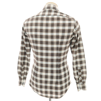 【中古】ジャンネット giannetto コットン チェック カッタウェイ カジュアルシャツ ブラウンxホワイト【サイズ36】【 状態ランクC 】【 メンズ 】