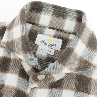【中古】ジャンネット giannetto コットン チェック カッタウェイ カジュアルシャツ ブラウンxホワイト【サイズ36】【 状態ランクC 】【 メンズ 】