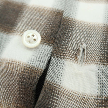 【中古】ジャンネット giannetto コットン チェック カッタウェイ カジュアルシャツ ブラウンxホワイト【サイズ36】【 状態ランクC 】【 メンズ 】