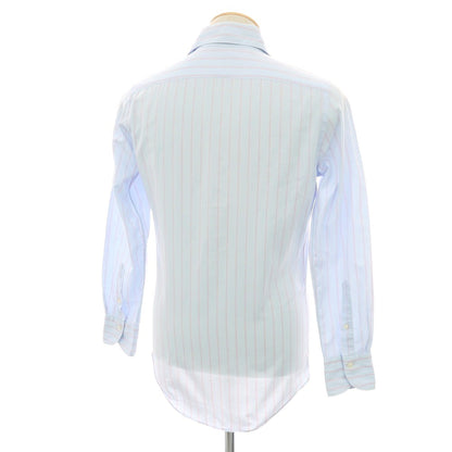 【中古】フィナモレ Finamore コットン ストライプ ホリゾンタルカラー カジュアルシャツ ライトブルーxピンク【サイズ表記なし（XS位）】【 状態ランクC 】【 メンズ 】