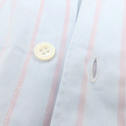 【中古】フィナモレ Finamore コットン ストライプ ホリゾンタルカラー カジュアルシャツ ライトブルーxピンク【サイズ表記なし（XS位）】【 状態ランクC 】【 メンズ 】