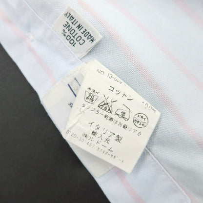 【中古】フィナモレ Finamore コットン ストライプ ホリゾンタルカラー カジュアルシャツ ライトブルーxピンク【サイズ表記なし（XS位）】【 状態ランクC 】【 メンズ 】