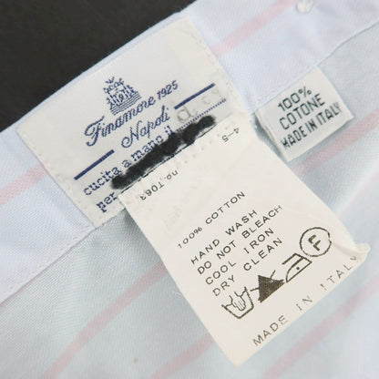 【中古】フィナモレ Finamore コットン ストライプ ホリゾンタルカラー カジュアルシャツ ライトブルーxピンク【サイズ表記なし（XS位）】【 状態ランクC 】【 メンズ 】