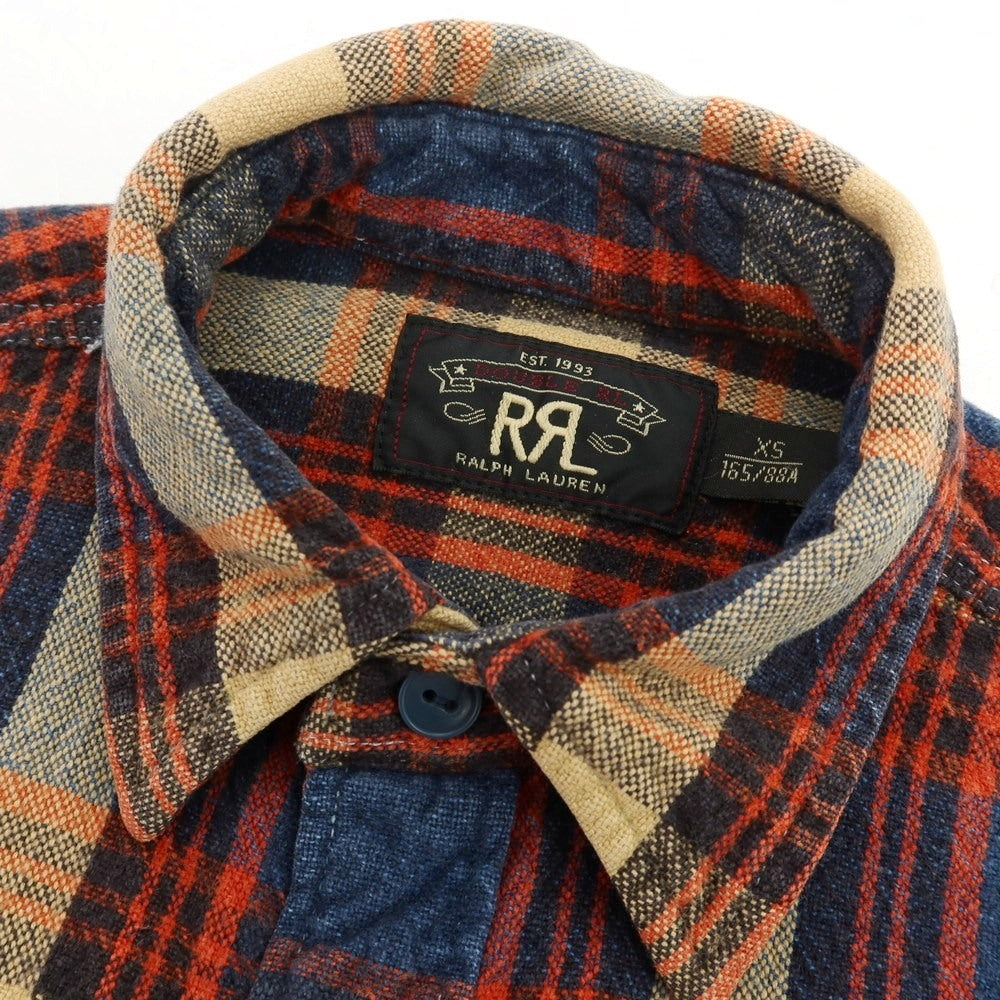 【中古】ダブルアールエル RRL DOUBLE RL コットン チェック レギュラーカラー カジュアルシャツ ネイビーxベージュ【サイズXS】【 状態ランクB 】【 メンズ 】