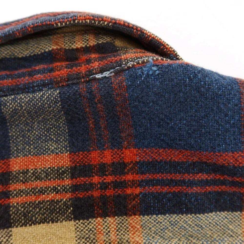 【中古】ダブルアールエル RRL DOUBLE RL コットン チェック レギュラーカラー カジュアルシャツ ネイビーxベージュ【サイズXS】【 状態ランクB 】【 メンズ 】