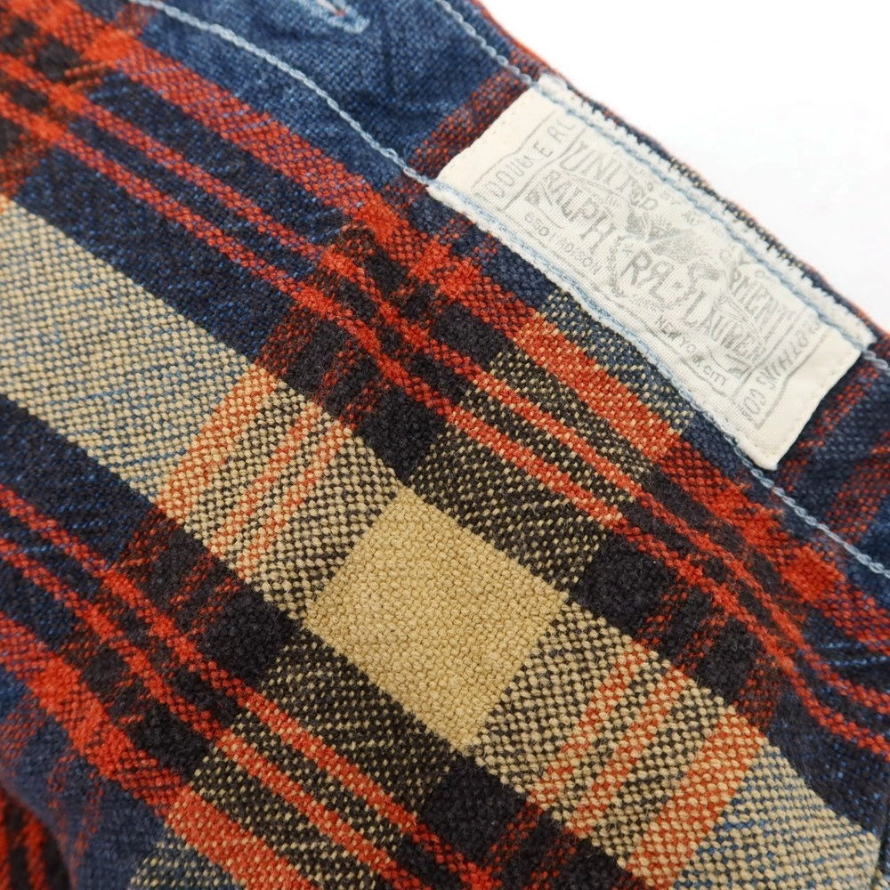 【中古】ダブルアールエル RRL DOUBLE RL コットン チェック レギュラーカラー カジュアルシャツ ネイビーxベージュ【サイズXS】【 状態ランクB 】【 メンズ 】