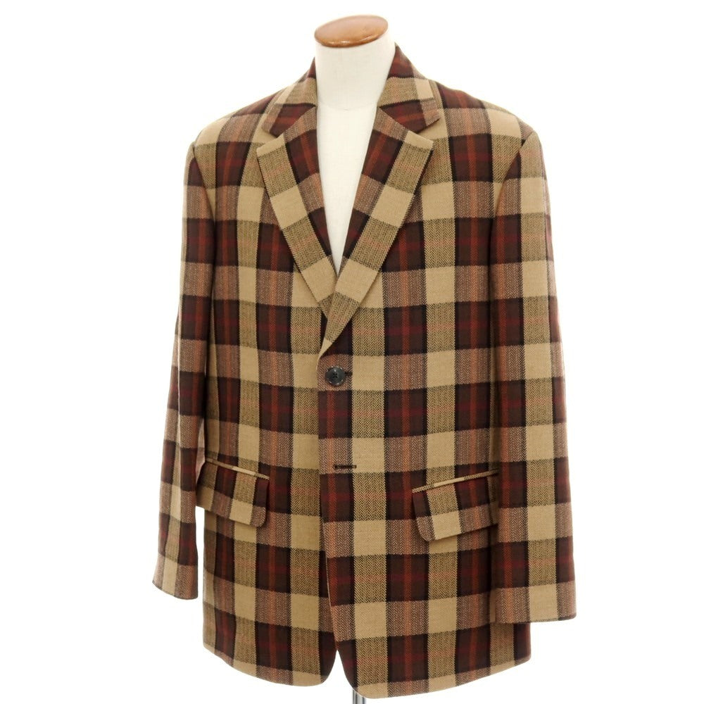 【中古】ドリスヴァンノッテン DRIES VAN NOTEN コットンウール チェック 2B テーラードジャケット ベージュxブラウン【 M 】【 状態ランクB 】【 メンズ 】