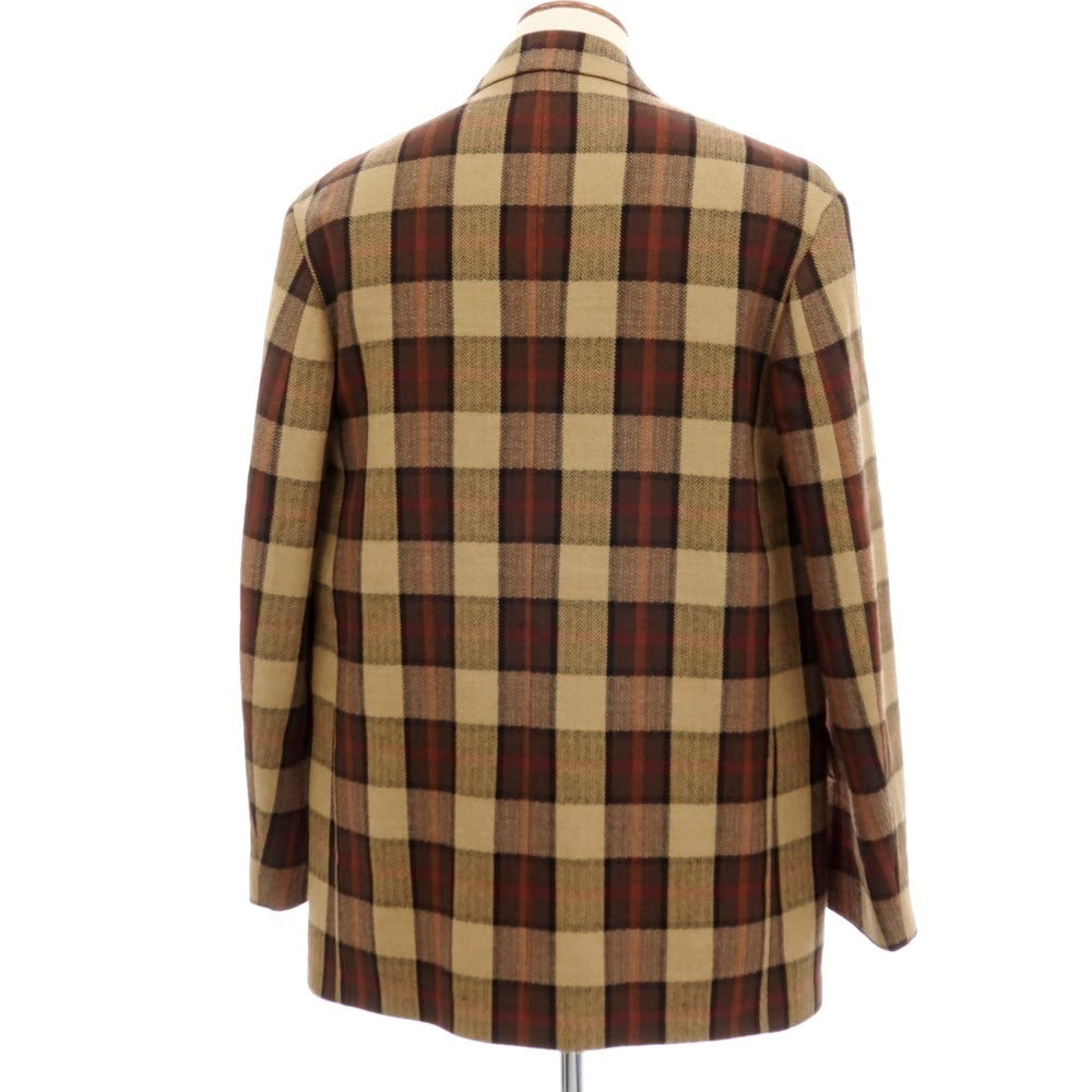 【中古】ドリスヴァンノッテン DRIES VAN NOTEN コットンウール チェック 2B テーラードジャケット ベージュxブラウン【 M 】【 状態ランクB 】【 メンズ 】