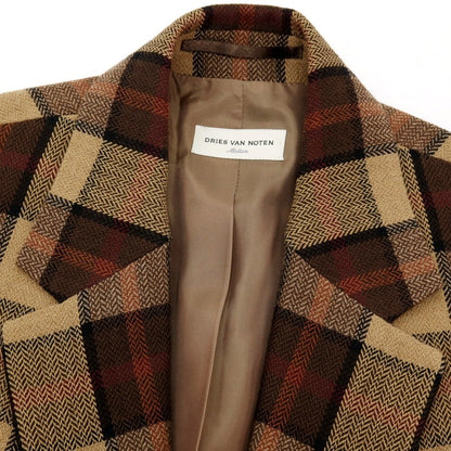 【中古】ドリスヴァンノッテン DRIES VAN NOTEN コットンウール チェック 2B テーラードジャケット ベージュxブラウン【 M 】【 状態ランクB 】【 メンズ 】