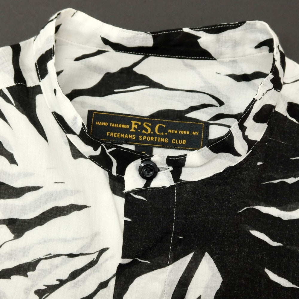 【中古】フリーマンズスポーティングクラブ FREEMANS SPORTING CLUB リネン バンドカラー カジュアルシャツ ブラックxホワイト【サイズS】【 状態ランクB 】【 メンズ 】
