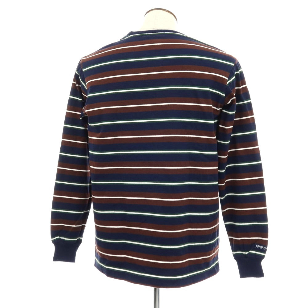 【中古】バーバリアン Barbarian コットン ボーダー クルーネック 長袖Ｔシャツ ブラウンxネイビー【 XL 】【 状態ランクC 】【 メンズ 】