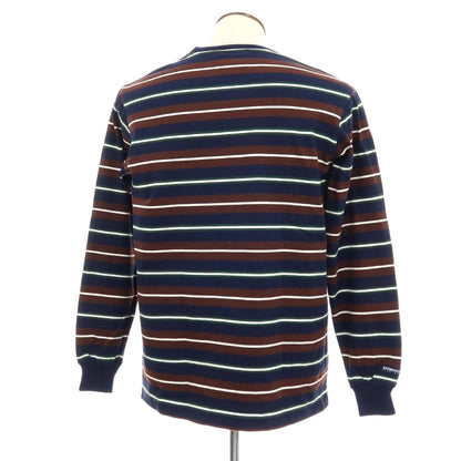 【中古】バーバリアン Barbarian コットン ボーダー クルーネック 長袖Ｔシャツ ブラウンxネイビー【 XL 】【 状態ランクC 】【 メンズ 】