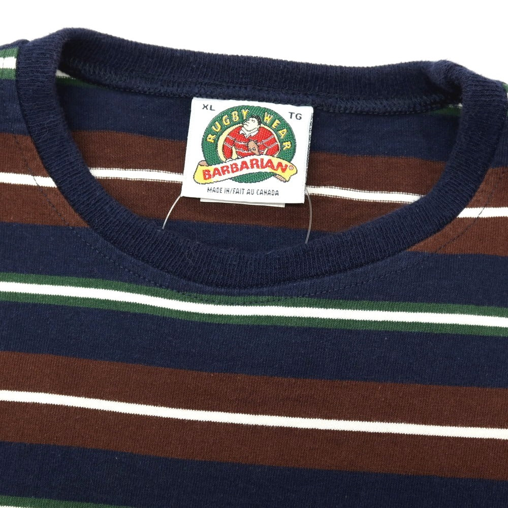 【中古】バーバリアン Barbarian コットン ボーダー クルーネック 長袖Ｔシャツ ブラウンxネイビー【 XL 】【 状態ランクC 】【 メンズ 】