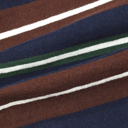 【中古】バーバリアン Barbarian コットン ボーダー クルーネック 長袖Ｔシャツ ブラウンxネイビー【 XL 】【 状態ランクC 】【 メンズ 】