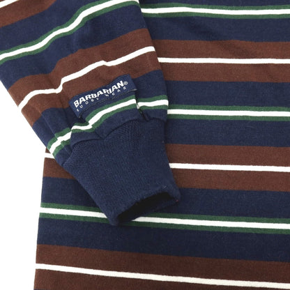 【中古】バーバリアン Barbarian コットン ボーダー クルーネック 長袖Ｔシャツ ブラウンxネイビー【 XL 】【 状態ランクC 】【 メンズ 】