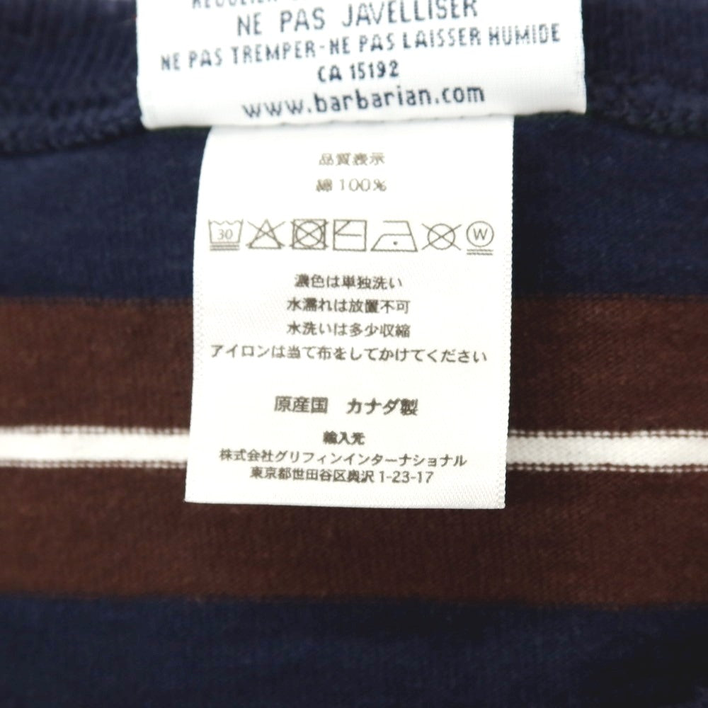 【中古】バーバリアン Barbarian コットン ボーダー クルーネック 長袖Ｔシャツ ブラウンxネイビー【 XL 】【 状態ランクC 】【 メンズ 】
