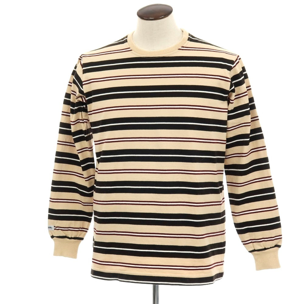 【中古】バーバリアン Barbarian コットン ボーダー クルーネック 長袖Ｔシャツ ベージュxブラック【 XL 】【 状態ランクC 】【 メンズ 】
