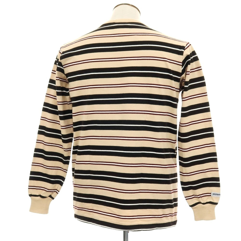 【中古】バーバリアン Barbarian コットン ボーダー クルーネック 長袖Ｔシャツ ベージュxブラック【 XL 】【 状態ランクC 】【 メンズ 】
