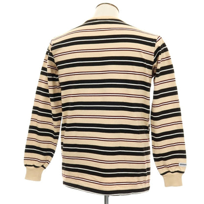 【中古】バーバリアン Barbarian コットン ボーダー クルーネック 長袖Ｔシャツ ベージュxブラック【 XL 】【 状態ランクC 】【 メンズ 】
