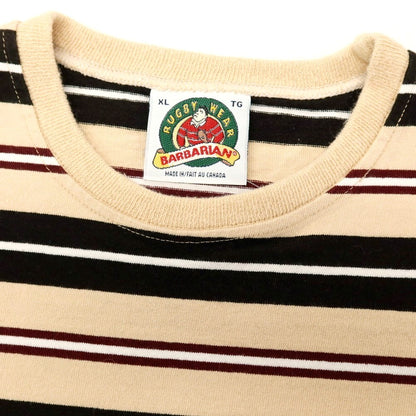 【中古】バーバリアン Barbarian コットン ボーダー クルーネック 長袖Ｔシャツ ベージュxブラック【 XL 】【 状態ランクC 】【 メンズ 】