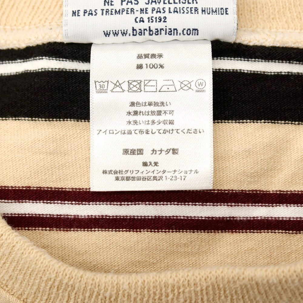 【中古】バーバリアン Barbarian コットン ボーダー クルーネック 長袖Ｔシャツ ベージュxブラック【 XL 】【 状態ランクC 】【 メンズ 】