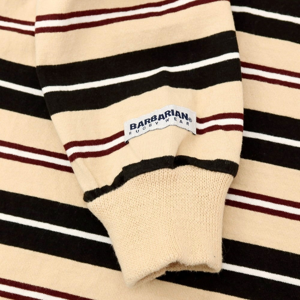 【中古】バーバリアン Barbarian コットン ボーダー クルーネック 長袖Ｔシャツ ベージュxブラック【 XL 】【 状態ランクC 】【 メンズ 】