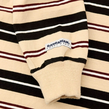 【中古】バーバリアン Barbarian コットン ボーダー クルーネック 長袖Ｔシャツ ベージュxブラック【 XL 】【 状態ランクC 】【 メンズ 】