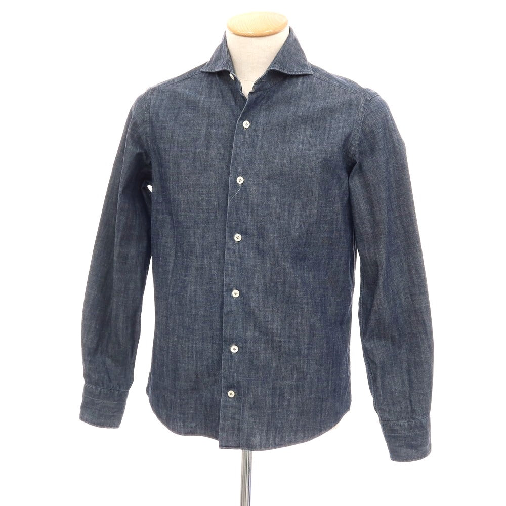 【中古】ジャンネット giannetto コットン ホリゾンタルカラー カジュアルシャツ ネイビー【サイズ37】【 状態ランクC 】【 メンズ 】