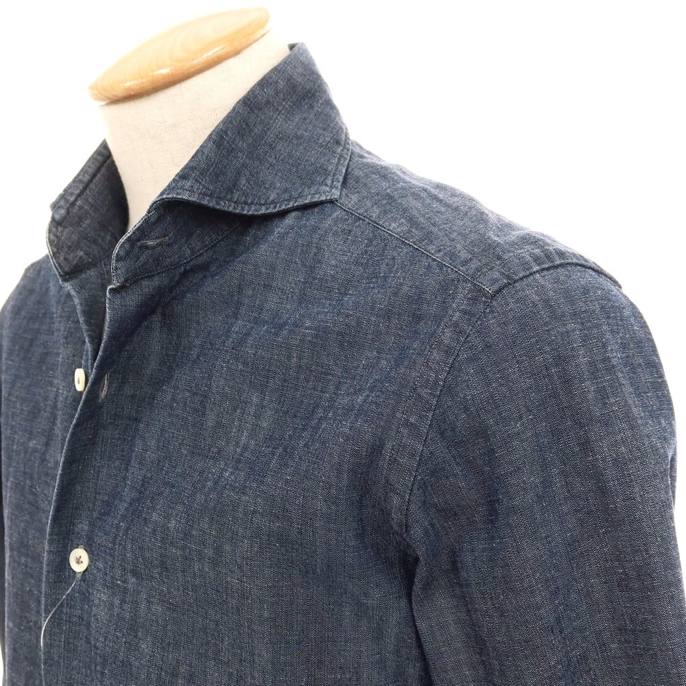 【中古】ジャンネット giannetto コットン ホリゾンタルカラー カジュアルシャツ ネイビー【サイズ37】【 状態ランクC 】【 メンズ 】
