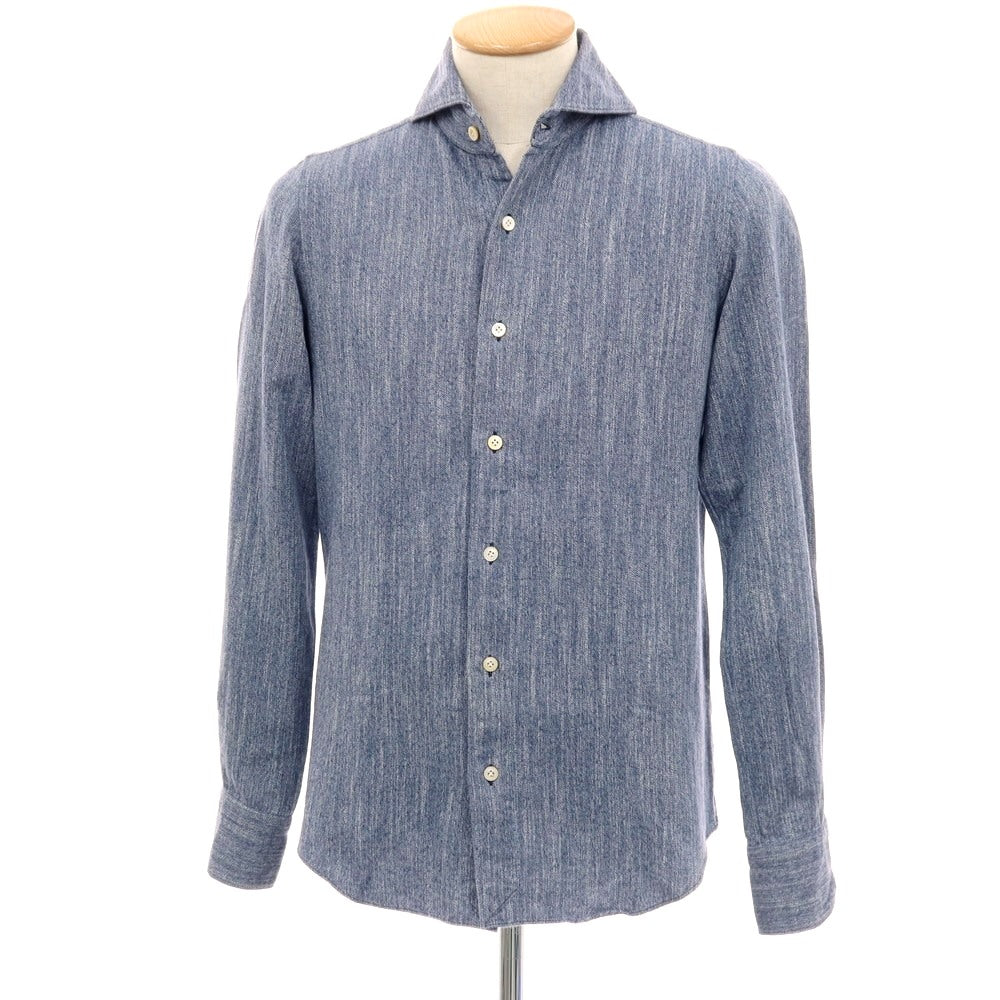 【中古】フィナモレ Finamore コットン カッタウェイ カジュアルシャツ ネイビー【サイズ37】【 状態ランクB 】【 メンズ 】
